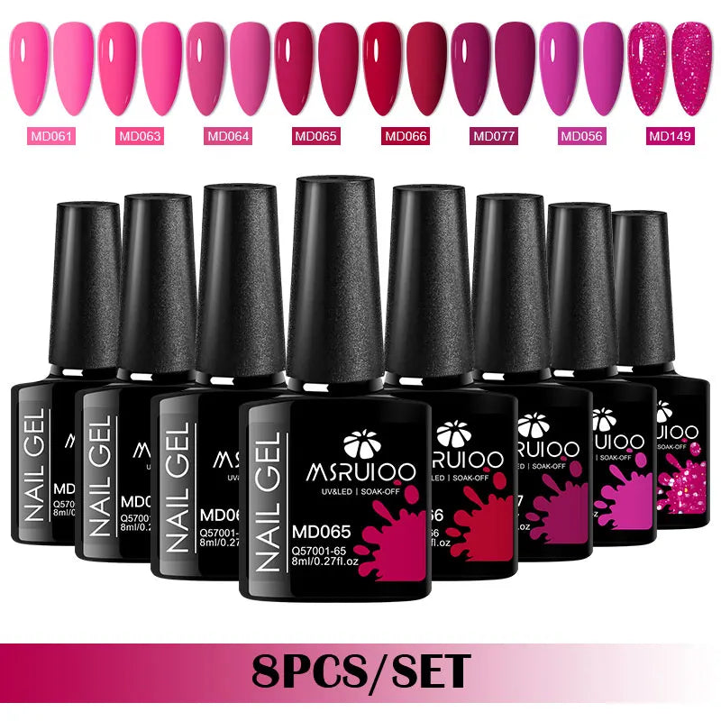 Coffret 8 Vernis Gel Semi-Permanents – MSRUIOO, Couleurs Classiques & Brillantes, Tenue 15 à 21 Jours, Compatible UV/LED