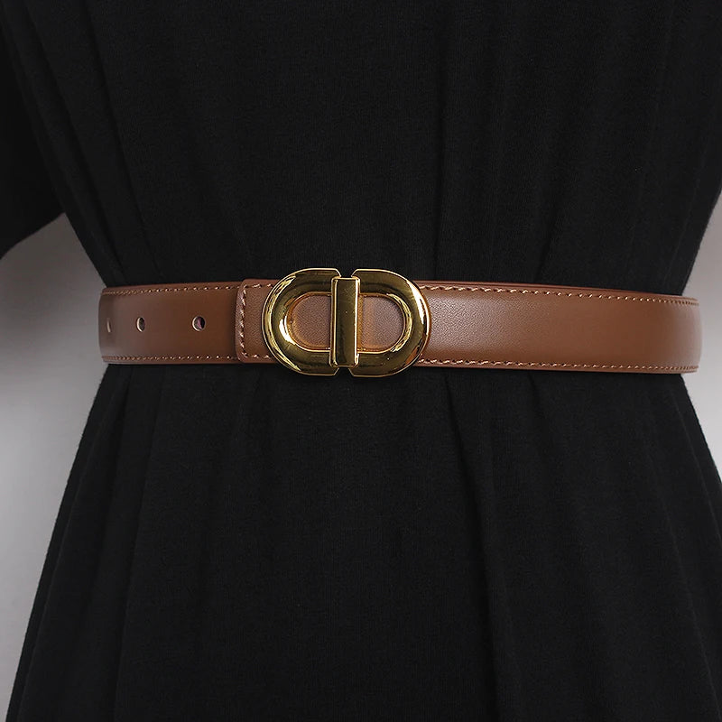 Ceinture Femme en Cuir Véritable – Boucle Dorée Élégante, Largeur 2,3 cm, Style Chic & Intemporel