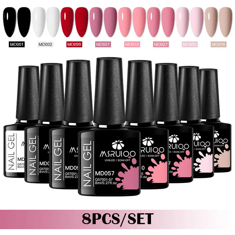 Coffret 8 Vernis Gel Semi-Permanents – MSRUIOO, Couleurs Classiques & Brillantes, Tenue 15 à 21 Jours, Compatible UV/LED