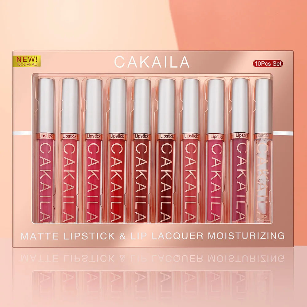 Set de 10 Rouges à Lèvres Liquides Mat & Brillant – Waterproof, Longue Tenue & Hydratants