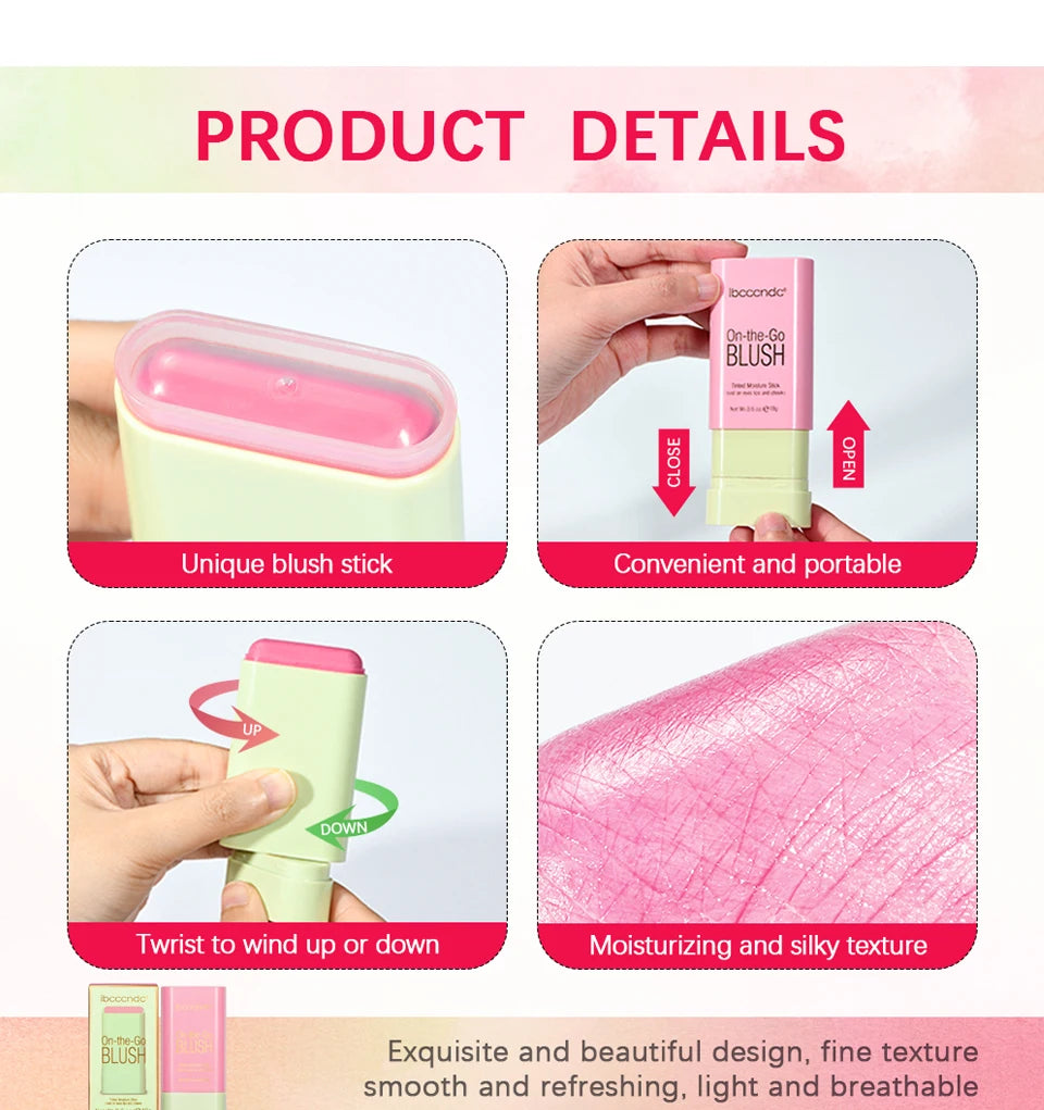 Blush Stick 3 Couleurs – Fard à Joues Crème Longue Tenue Multifonction (Lèvres, Joues & Paupières)