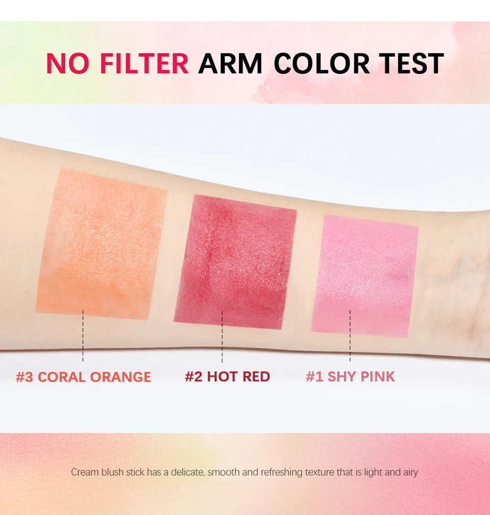 Blush Stick 3 Couleurs – Fard à Joues Crème Longue Tenue Multifonction (Lèvres, Joues & Paupières)