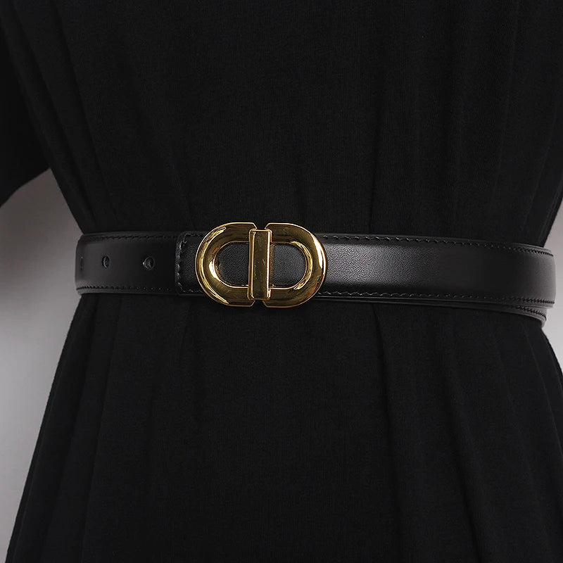 Ceinture Femme en Cuir Véritable – Boucle Dorée Élégante, Largeur 2,3 cm, Style Chic & Intemporel