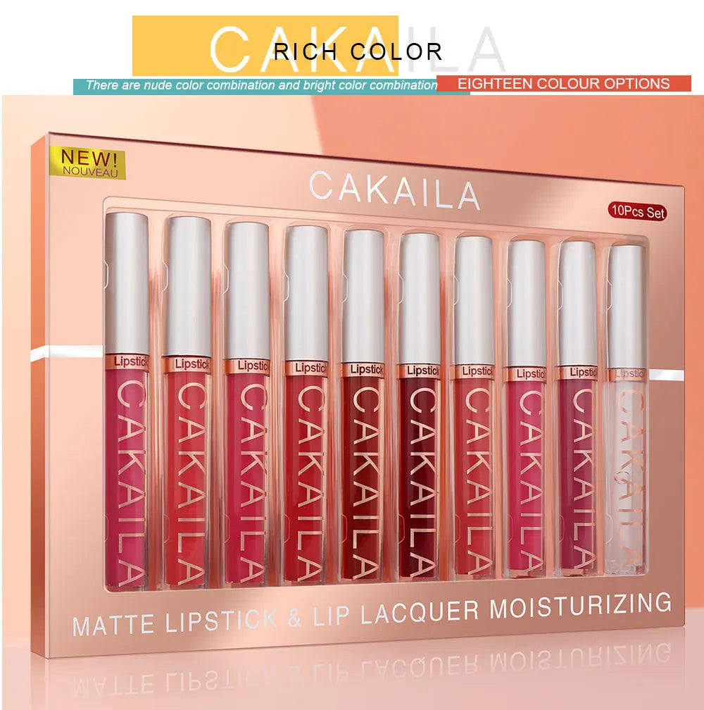 Set de 10 Rouges à Lèvres Liquides Mat & Brillant – Waterproof, Longue Tenue & Hydratants