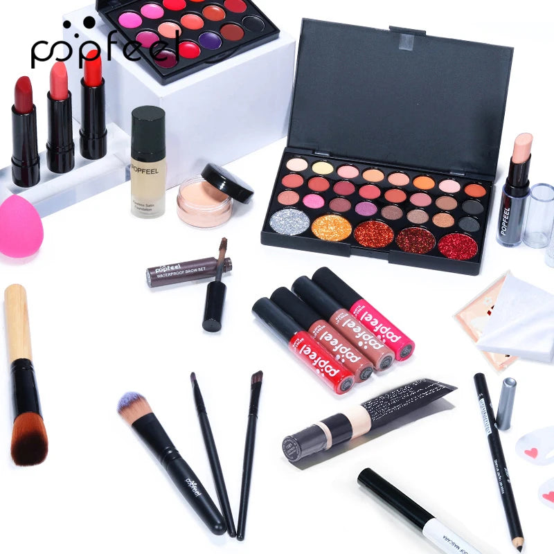 🎁 Coffret Maquillage Complet  All-in-One – Palette, Rouge à Lèvres, Fond de Teint & Accessoires