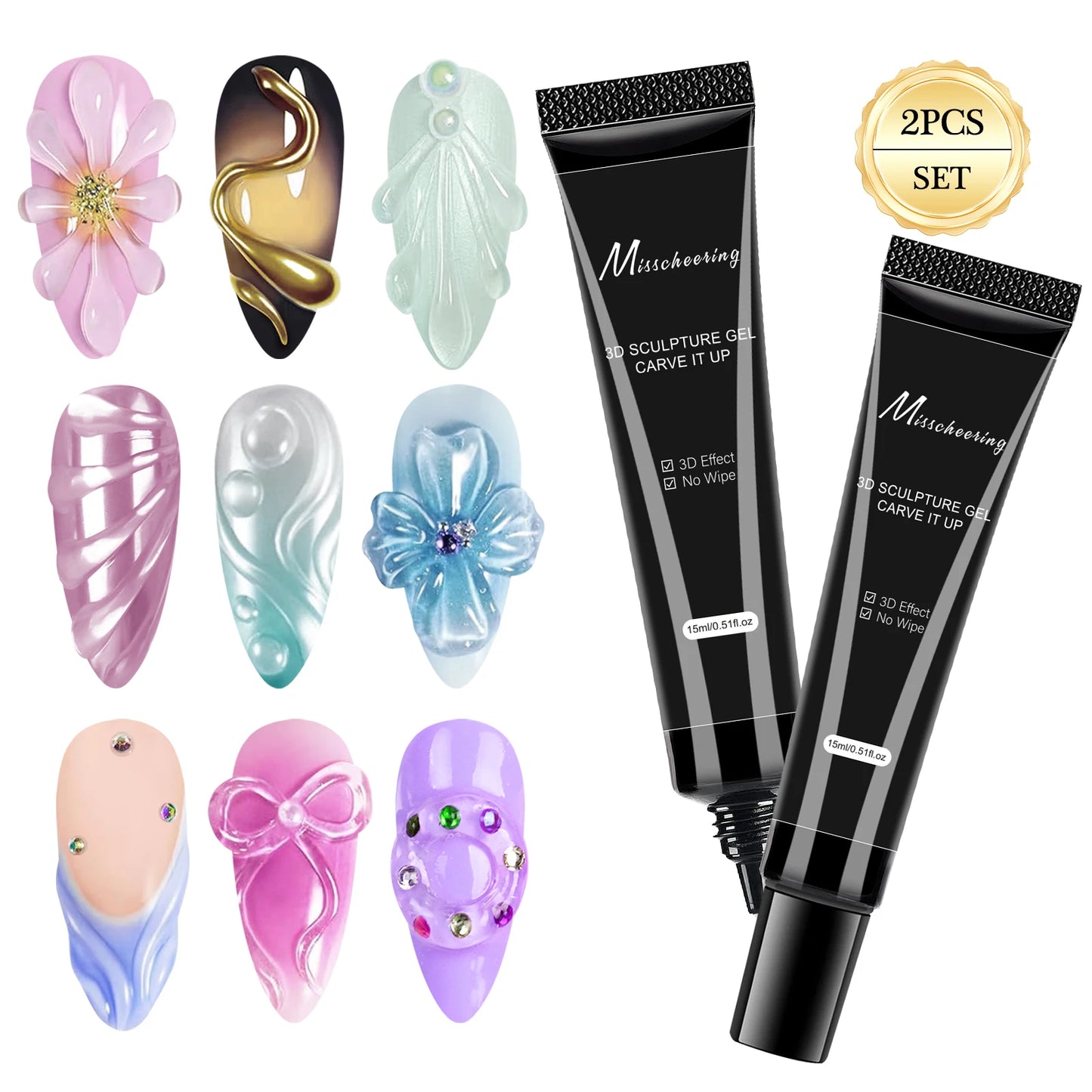 Gel Nail Art 3D 15ml – Gel de Sculpture Professionnel Imperméable UV/LED, Décoration Ongles et Strass Longue Durée