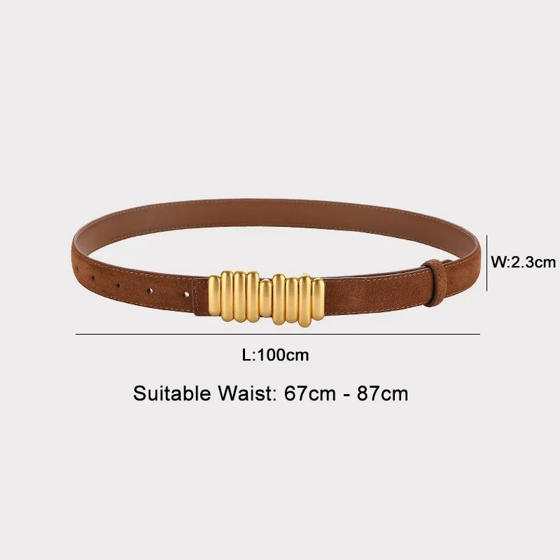 Ceinture Femme en Daim & Cuir Véritable – Boucle Dorée Élégante, Style Chic pour Robe ou Jean