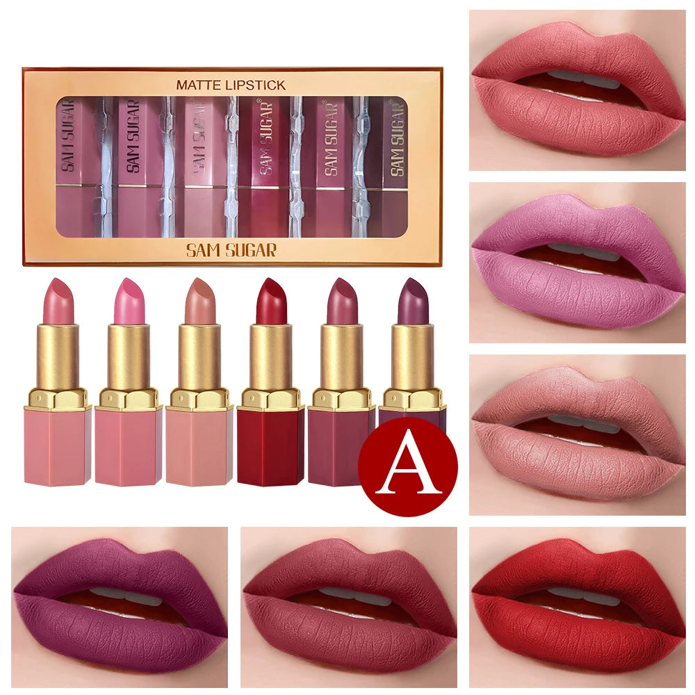Coffret 6 Rouges à Lèvres Mat Velours – Longue Tenue & Couleurs Intenses