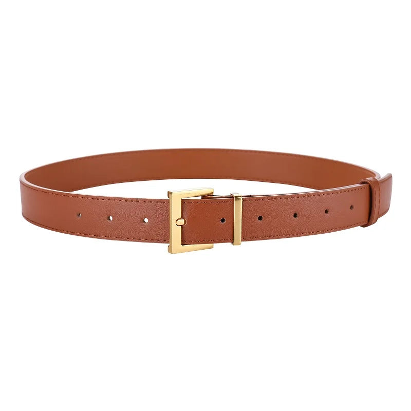 Ceinture Femme en Cuir Suédé – Boucle Carrée Dorée Élégante, Style Décontracté Chic