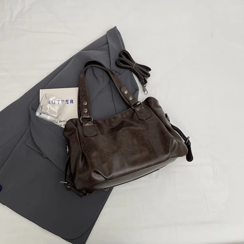 Sac Fourre-Tout Femme Rétro en Cuir PU – Grande Capacité Élégante, Style Boston avec Pochette Intérieure