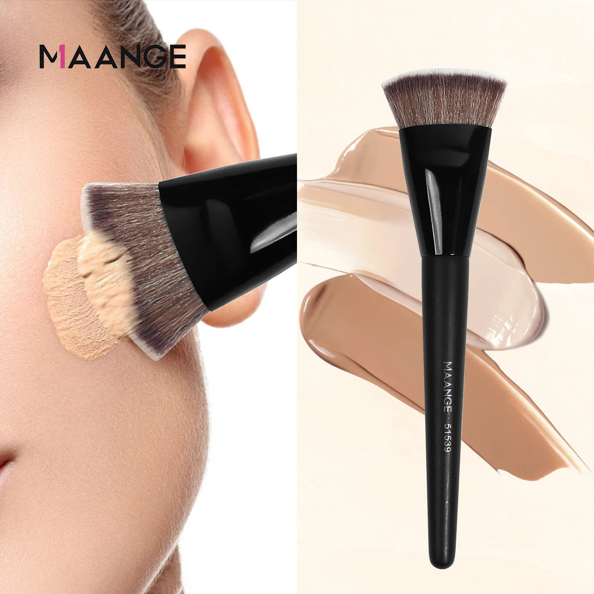Pinceau Kabuki Plat MAANGE – Brosse Fond de Teint Liquide & Crème, Fibres Ultra-Douces, Application Parfaite