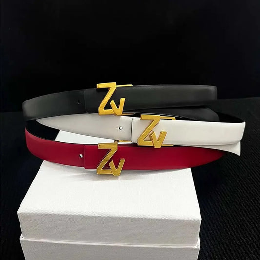 Ceinture Femme Cuir Véritable 2,5 cm – Design Élégant avec Boucle Dorée ZV, Accessoire Mode Chic
