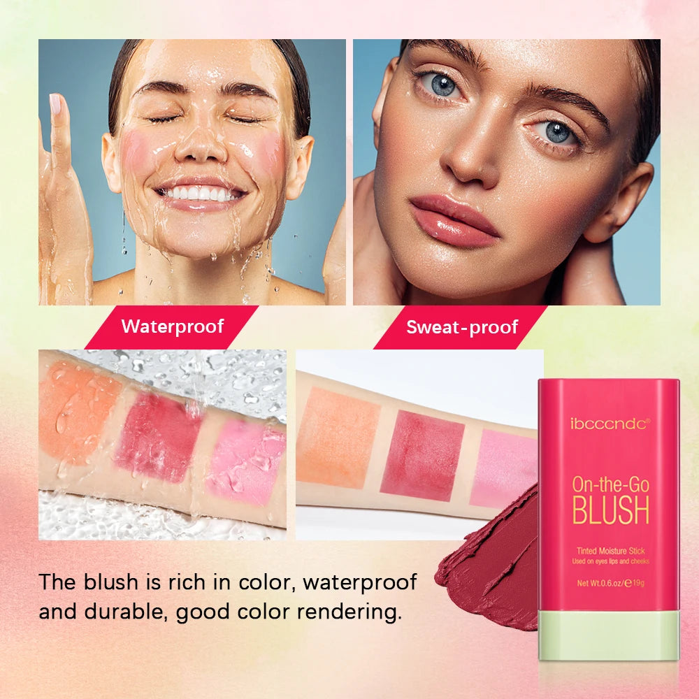 Blush Stick 3 Couleurs – Fard à Joues Crème Longue Tenue Multifonction (Lèvres, Joues & Paupières)