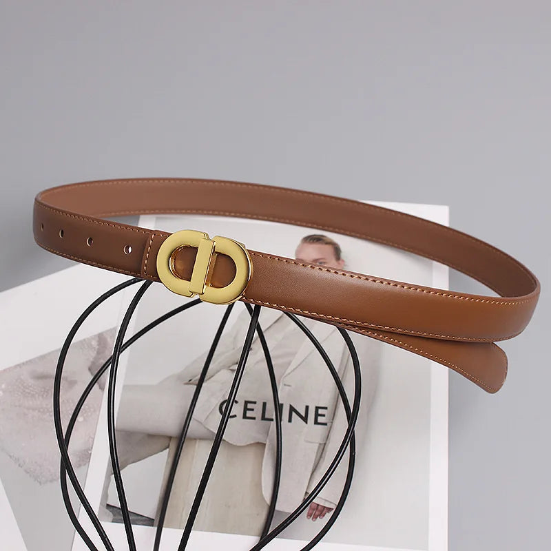 Ceinture Femme en Cuir Véritable – Boucle Dorée Élégante, Largeur 2,3 cm, Style Chic & Intemporel
