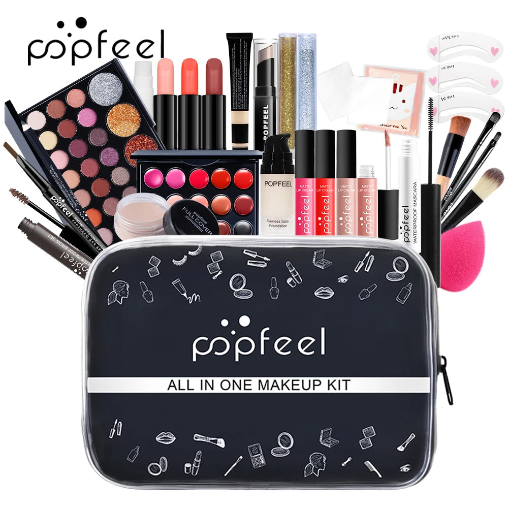 🎁 Coffret Maquillage Complet  All-in-One – Palette, Rouge à Lèvres, Fond de Teint & Accessoires