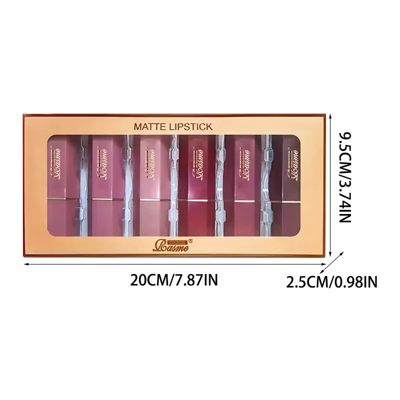 Coffret 6 Rouges à Lèvres Mat Velours – Longue Tenue & Couleurs Intenses