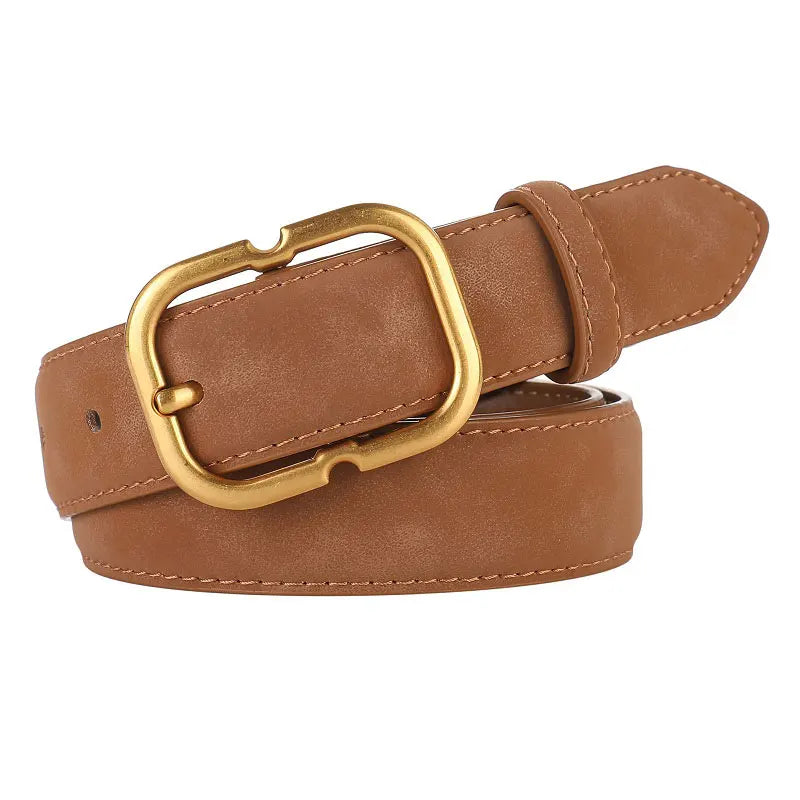 Ceinture Femme en Cuir Suédé – Boucle Carrée Dorée Élégante, Style Décontracté Chic