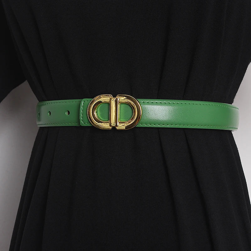 Ceinture Femme en Cuir Véritable – Boucle Dorée Élégante, Largeur 2,3 cm, Style Chic & Intemporel