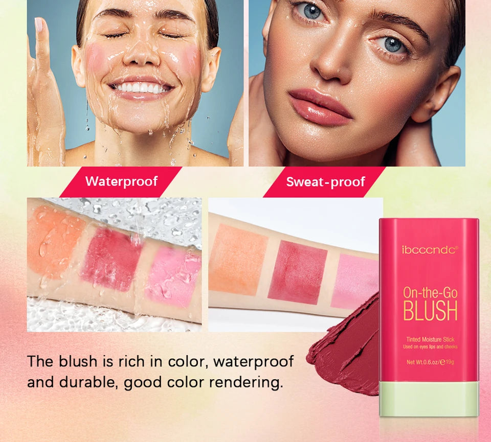 Blush Stick 3 Couleurs – Fard à Joues Crème Longue Tenue Multifonction (Lèvres, Joues & Paupières)