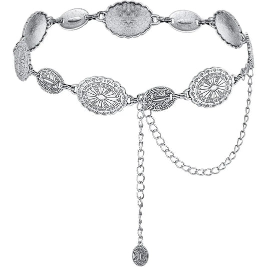 Ceinture Chaîne Métal Femme – Style Western Cowgirl | Concho Réglable Argent