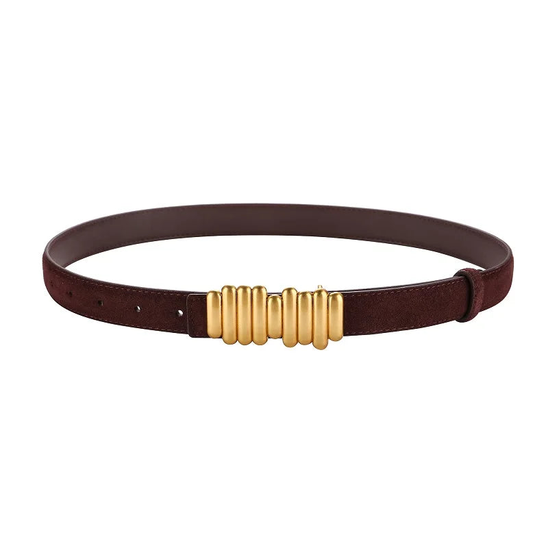 Ceinture Femme en Daim & Cuir Véritable – Boucle Dorée Élégante, Style Chic pour Robe ou Jean