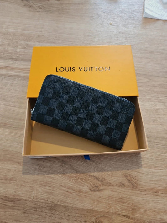 Portefeuille zippé damier noir – 20 x 15 cm – Grande capacité