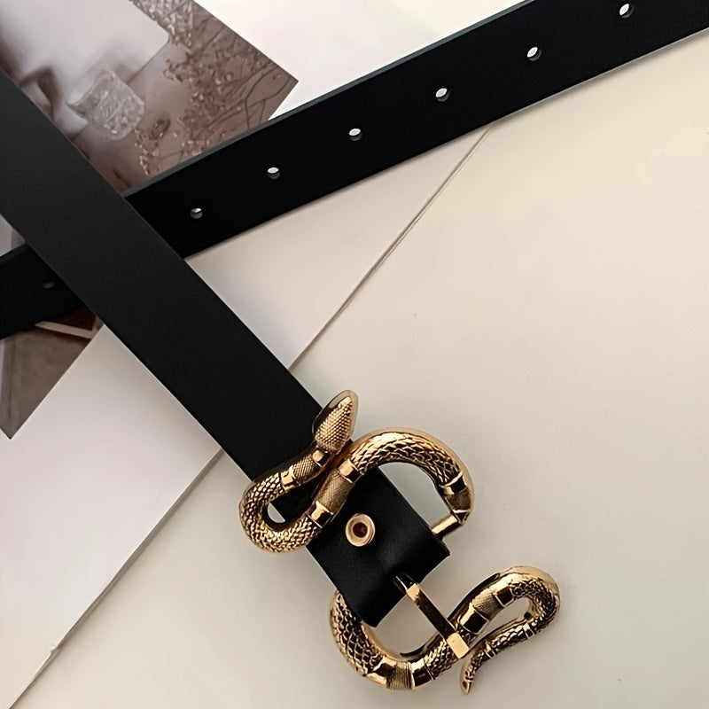 Ceinture fine femme – Similicuir PU noir – Boucle élégante dorée – Style décontracté chic