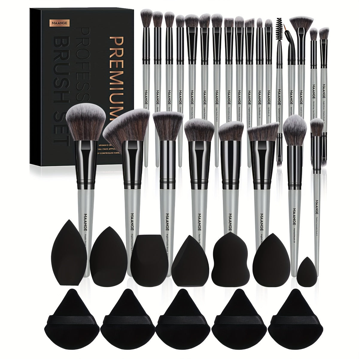 Set de Maquillage Professionnel 37 Pièces – 25 Pinceaux Premium & 12 Éponges avec Boîte de Rangement