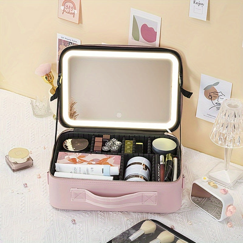 Trousse de Maquillage de Voyage avec Miroir LED – Luminosité Réglable & Séparateurs Amovibles