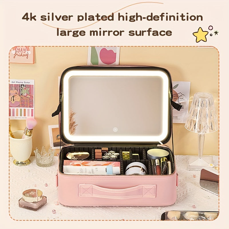 Trousse de Maquillage de Voyage avec Miroir LED – Luminosité Réglable & Séparateurs Amovibles