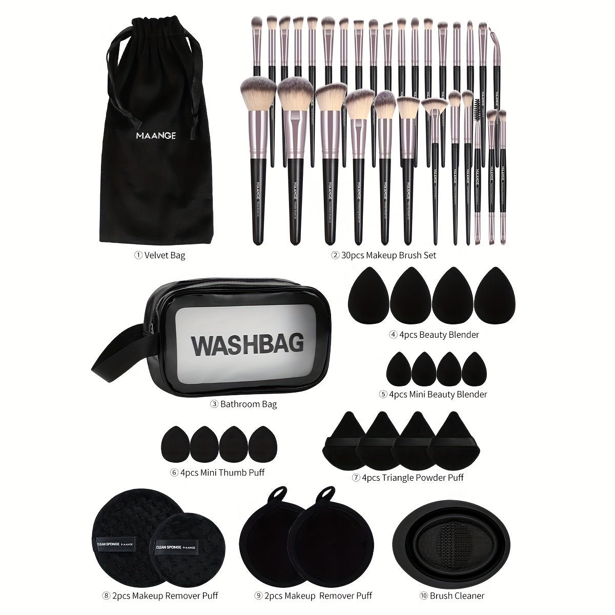 Set de Maquillage Professionnel 53 Pièces – Pinceaux, Éponges & Accessoires avec Trousse de Rangement