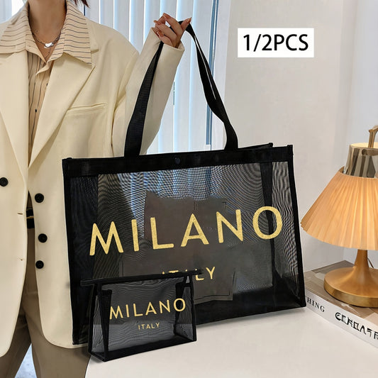 Sac Fourre-Tout Milano en Maille – Grand Cabas Polyvalent pour Plage, Shopping & Voyages