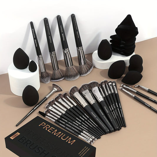 Set de Maquillage Professionnel 37 Pièces – 25 Pinceaux Premium & 12 Éponges avec Boîte de Rangement