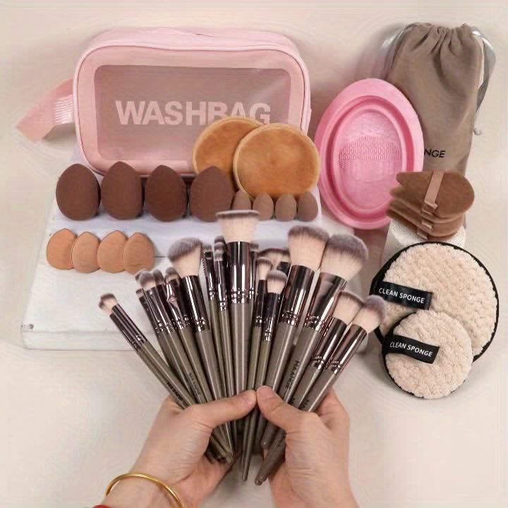 Set de Maquillage Professionnel 53 Pièces – Pinceaux, Éponges & Accessoires avec Trousse de Rangement