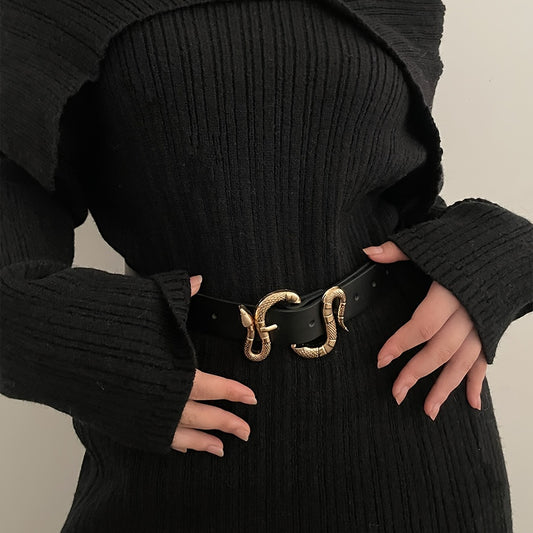 Ceinture fine femme – Similicuir PU noir – Boucle élégante dorée – Style décontracté chic