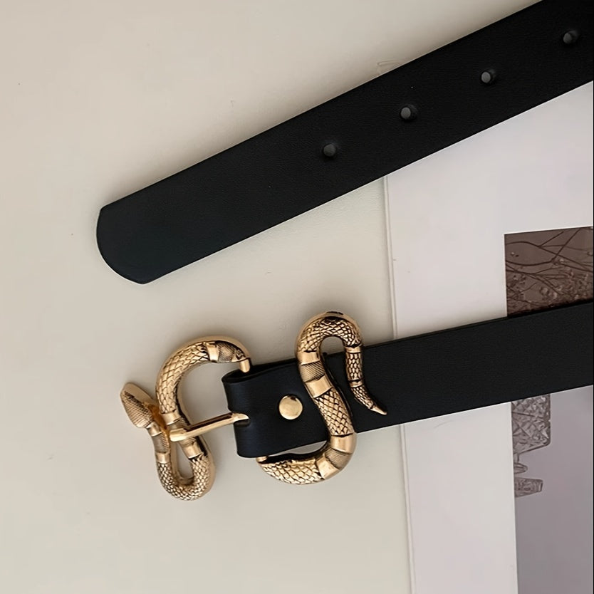 Ceinture fine femme – Similicuir PU noir – Boucle élégante dorée – Style décontracté chic