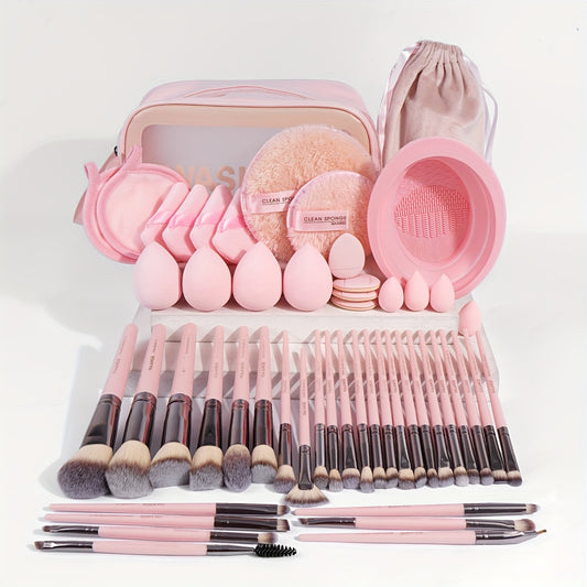 Set de Maquillage Professionnel 53 Pièces – Pinceaux, Éponges & Accessoires avec Trousse de Rangement