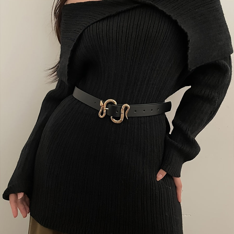 Ceinture fine femme – Similicuir PU noir – Boucle élégante dorée – Style décontracté chic