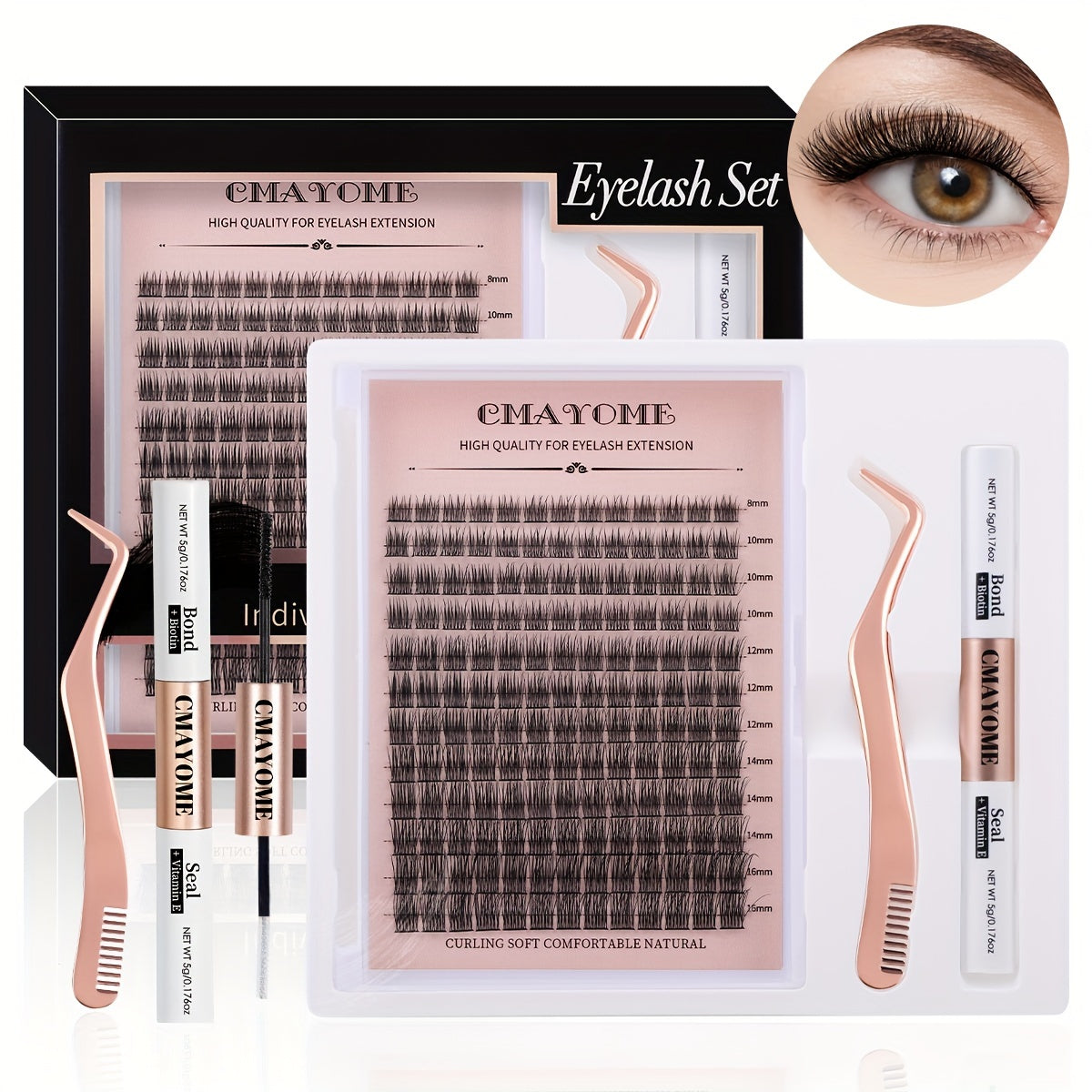 Extensions de Cils DIY – Kit Complet Réutilisable avec Colle et Pince – Cils Courbés Naturels 6 à 15mm